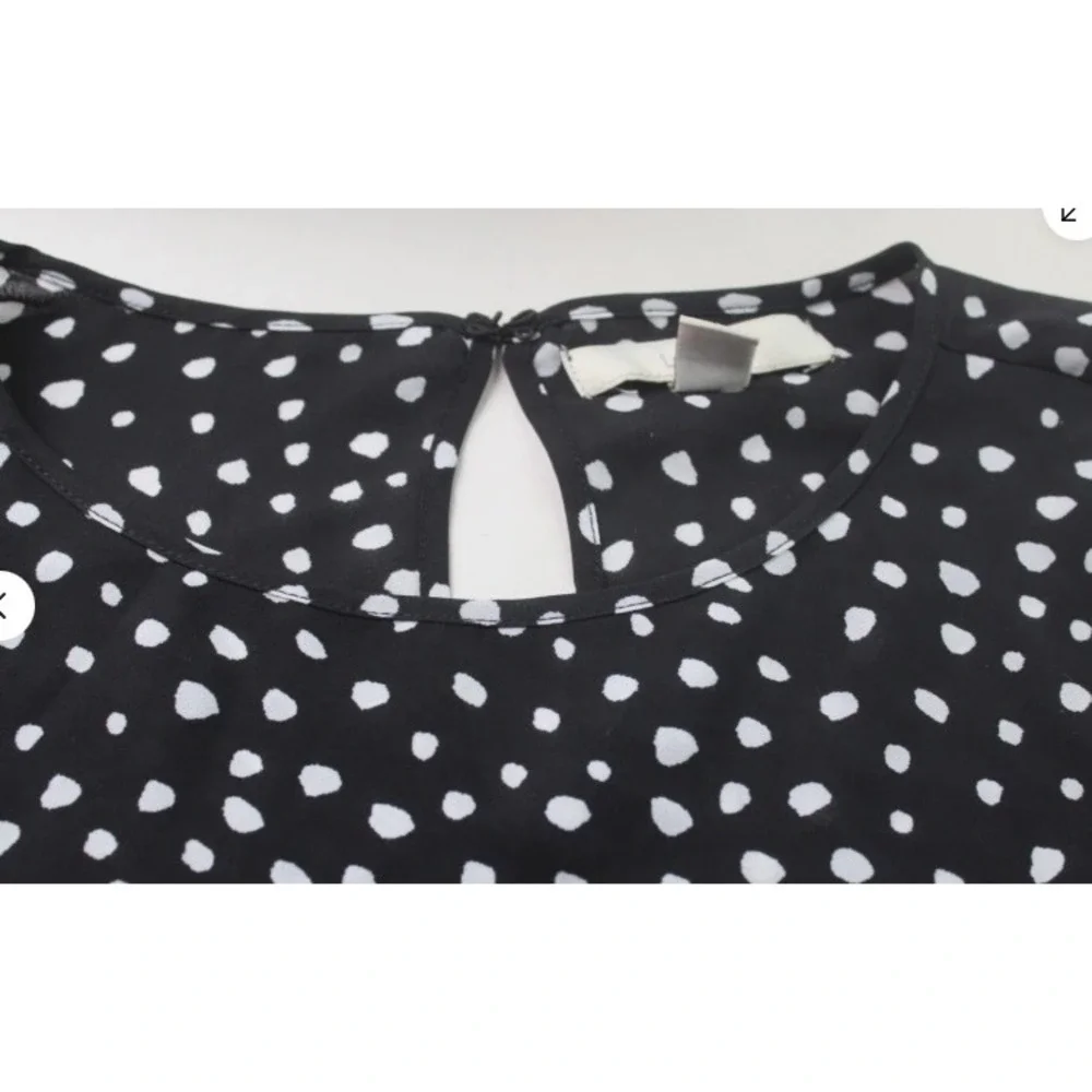 Lark & Ro Sleeveless Ruffle Blouse Womens Large Black Ivory Snow Dot Polka Dot - Picture 2 of 4